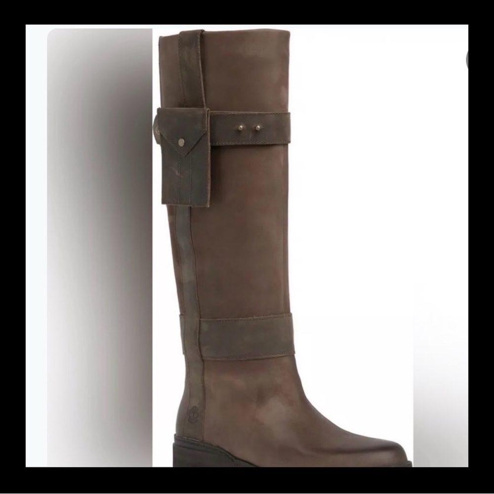 Timberland Graceyn Brown Tall Pull-On Waterproof Leather Boots w/Belt & Pocket • - Picture 3 of 17